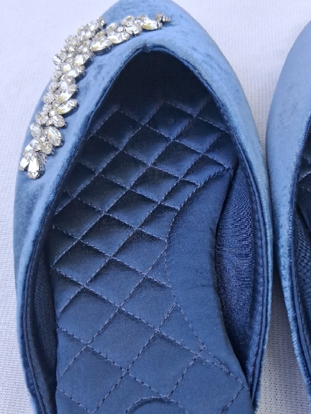 Birdies Deep Blue Velvet Crystal-Embellished Pointed Mules - Picture 16 of 16